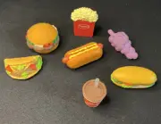 Vtg Russ Fast Food Erasers 1" Miniature Taco Hot Dog Popcorn Burger 80s 90s Lot