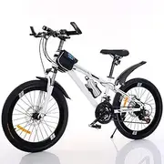 Mountain Bike, High-Strength Carbon Steel, 21-Speed Gears, Fork Suspension, 7-14 Years Old Boy Mountain Bike - with Kettle+Bike Bag,White,20inch