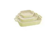 3pc Staub Ceramic Non-Stick Oven Dish Rectangular Baking Dishes Set Green