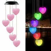Color-changing LED Solar Powered Pink Heart Wind Chime Light Yard Garden Decor