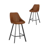 Simplife Set of 2-67cm Nemo Faux Leather High Back Kitchen stools - Tan