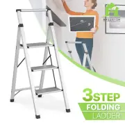 3 Step Folding Lightweight Ladder Aluminum Frame w/Wide 330 Lbs Anti-Slip Pedal