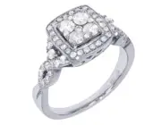 Ladies Square Halo Real Diamond Cluster Ring 9/10 CT 14K White Gold 11MM