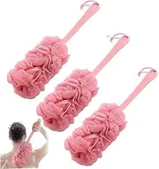 3 Packs Loofah with Handle Soft Netting Shower Loofah on a Stick Back Scrubber Dense Foaming Back Loofah Sponge Shower Brush for Men and Women Gentle Exfoliation