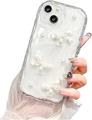 3D Pearl Bow Glitter Phone Case for iPhone 14 13 12 11 Pro Max Mini XS Max XR X 7 8 Plus SE Cute Clear Soft Silicone Cover (Color : 1, Size : for iPhone14 Plus)