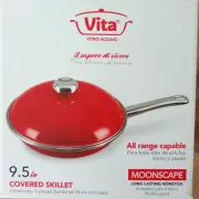 Vita Moonscape 9.5" Covered Deep Skillet Long Lasting Non-stick High Gloss Red