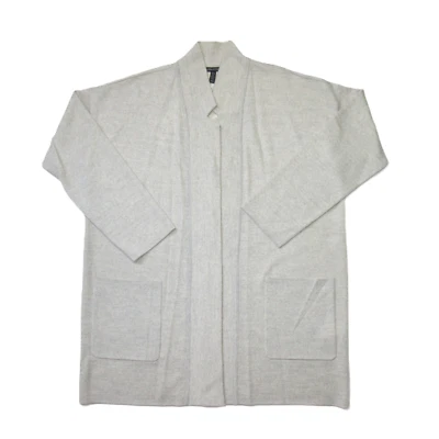 NWT Eileen Fisher Notch Collar Cardi in Pearl Merino Wool Blend Open Cardigan M