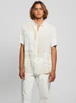 GUESS Eco White Patchwork Shirt Size: Small, Viscose Rayon