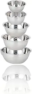 5-Piece Stainless Steel Mixing Bowl Set, Premium Nesting Design for Space-Saving Storage, Easy-Grip Handles, for Cooking, Baking, and Food Prep, Durable Metal Bowls