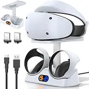 Controller Charging Dock for Playstation VR2 Sense, PS VR2 Controller Charging Station with VR Headset Holder Stand, PS VR2 Controller Charger with Led Indicator, 2 Magnetic Clasps & Type-C Cable