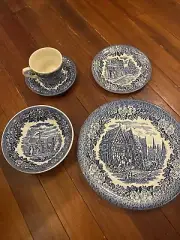 English Ironstone Tableware Limited England Dickens Series Blue White 40 Pieces