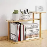 Desktop Organizer Rack, Office Desk Storage Shelf, Bookshelve, Bookend, Desktop Bookcase Wood Bookshelf A42 (Bamboo, 50X20X42CM)