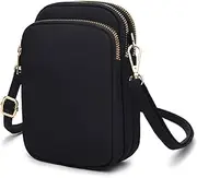 [FUTISKY] Nylon Ladies Mobile Phone Bags Purse Mini 3 Layers Zipper Shoulder Wallet Bag with Adjustable Strap