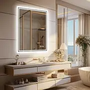 LUVODI Illuminated LED Bathroom Mirror: 600 x 800mm Dimmable Wall Vanity Mirror with Demister Pad Smart Touch Sensor Backlit Lighted Makeup Mirror, 3 Lighting Colors, Vertically or Horizontally