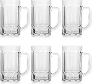 6Pcs Glass Beer Mugs Freezer Large Beer Glass Steins Mugs with Handle for Hot Cold Beverage Dishwasher Freezer Safe