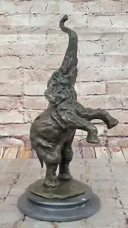 HAPPY ELEPHANT BRONZE SCULPTURE STATUE ART DECOR MARBLE BASE FIGURINE HOME SALE