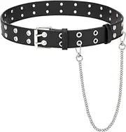 [NiceYnn] Kids Double Grommet Belt, Detachable Adjustable Metal Chain, PU Leather Double Hole Eyelet Belt Punk Rivet Belt for Girls Boys Jeans Pants Trousers Dress
