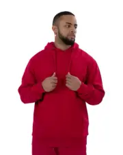Fleece Mens Hoodie Red Warm Pullover Size Large