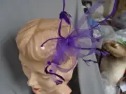 PURPLE MESH ,HAILSPOT NETTING & FEATHER FASCINATOR CLIP