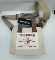 True Religion Mini Logo Canvas Tote Bag Crossbody Strap TNFB0037- Natural NWT