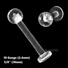 10G 5/8" Clear Ball Acrylic Tongue Ring Barbell Retainer with Flat Bottom