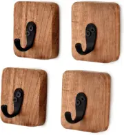 Robe & Towel Hooks Acacia Wood Natural 4 PCS Wall Mounted Rustic Decorative Robe