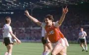 Charlie Nicholas of Arsenal celebrates after scoring the 1st goal - Old Photo