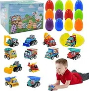 Easter Egg Toy Set, Prefilled Plastik Eggs, Pull Back Construction Car, Colorful MiniVehicles, Easter Hunt, Party Favors, for Toddler and Kids Aged 3-815x15x11cm Multicolor
