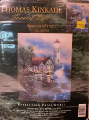 Vtg Thomas Kinkade Cross Stitch kit Beacon of Hope Embellished Painter of Light