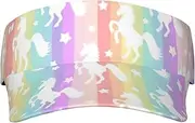 [Ghjkfbf] Unicorns On Colorful Stripes Print Sunscreen Visor Hats for Women Men Adjustable Empty Top Beach Cap Hat Adults Outdoor Sports Black, Black, One Size