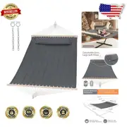 Heavy Duty Gray Hammock for Two with Soft Pillow & Thick Ropes – Indoor/Outdoor