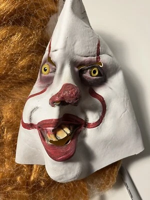 Scary Clown Mask Crazy Red Hair Glassy Eyes Halloween Costume