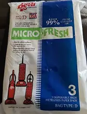 Genuine Dirt Devil Micro Fresh Bag Type D Vacuum Vac Cleaner Bags 3 Pack New