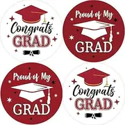 40pcs 2025 Graduation Thank You Stickers, Proud of My Grad Round Stickers, Red Grad Cap Thank You Labels for Graduation Party Favors