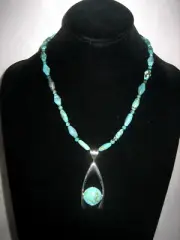 JAY KING MINE FINDS STERLING SILVER KINGMAN TURQUOISE WISHBONE PENDANT NECKLACE