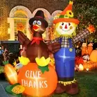 6ft Thanksgiving Inflatable Turkey Scarecrow Pumpkin LED Blow up Harvest NEW