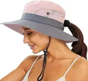 Women's Sun-Hat UV-Protection-Foldable Mesh Wide-Brim Outdoor Medium-Large Pink