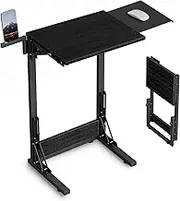Folding TV Tray for Eating, Foldable Laptop Table with Mouse Tray for Work, C Shaped End Table for Couch, Sofa Side Desk for Living Room, Bedroom, Black