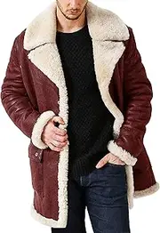 [Zylphorix] Men's Winter Warm Coat with Sherpa Lining, Mid-Length Outerwear with Shawl Collar and Pockets for Cold Weather