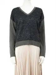 Grey Wool Knitted Lace Pattern Jumper