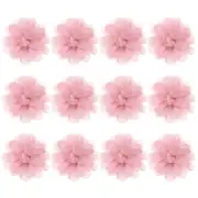 12-Pack Chiffon Flowers 2.76 x 2.76" Fabric Flowers for Craft [Brown Pink]
