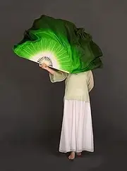 [Hcclijo] Two Layers Double Veil Silk Folding Fan Bellydance Performance Show Props Half Circle Silk Veils