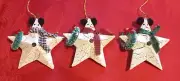 Set of 3 Hand Made Paper Mache Star Snowman Christmas Ornaments