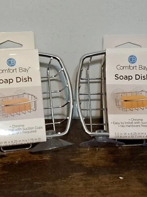 New Comfort Bay Chrome Soap Dishes w Suction Cups Set of 2