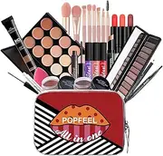 Suitable For Black Girl Professional 25Pcs All-in-One Makeup Set Teenage Gift Essential Starter Kit Lip Gloss Lipstick Brush Eyebrow Pencil Eyeshadow Palette Cosmetic Palette With Travel Cosmetic Bag