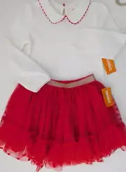 Gymboree Girls 7 Red Tutu Tulle Skirt & White Top Peter Pan Collar NEW NWT