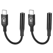 2x Bonelk Long-Life Male USB-C to Female 3.5mm Adapter For Phone/MacBook Black