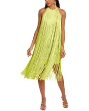 Herv Lger Fringed Halter Midi Dress