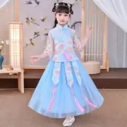 Kid Girl Hanfu Tang Suit Two-piece Set Tops Skirt Suit Tassel Fringe Embroidery