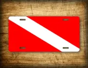 Scuba Dive Flag Red & White License Plate Diver's Stripe Auto Tag 6x12 Aluminum